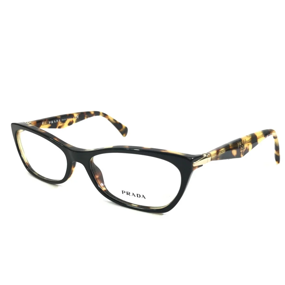Prada Eyeglasses Frames VPR15P NAI-1O1 Top Black Medium Havana Cat Eye 53-16-135
